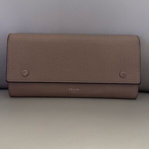 Celine Tan Long Wallet With Red Interior
